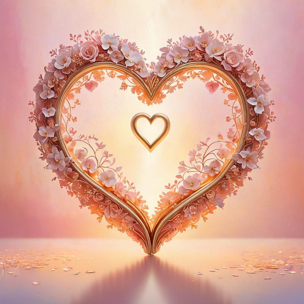 A pair of intertwined hearts glowing softly, surrounded by ethereal key shapes representing secrets. Each key emits a golden light, casting a warm and inviting aura around a serene couple sitting closely together, exuding love and companionship. In the background, gentle pastel colors blend harmoniously, creating a dreamlike atmosphere. The scene captures a sense of intimacy and connection, punctuated by delicate floral elements. soft focus. vibrant colors. romantic atmosphere.